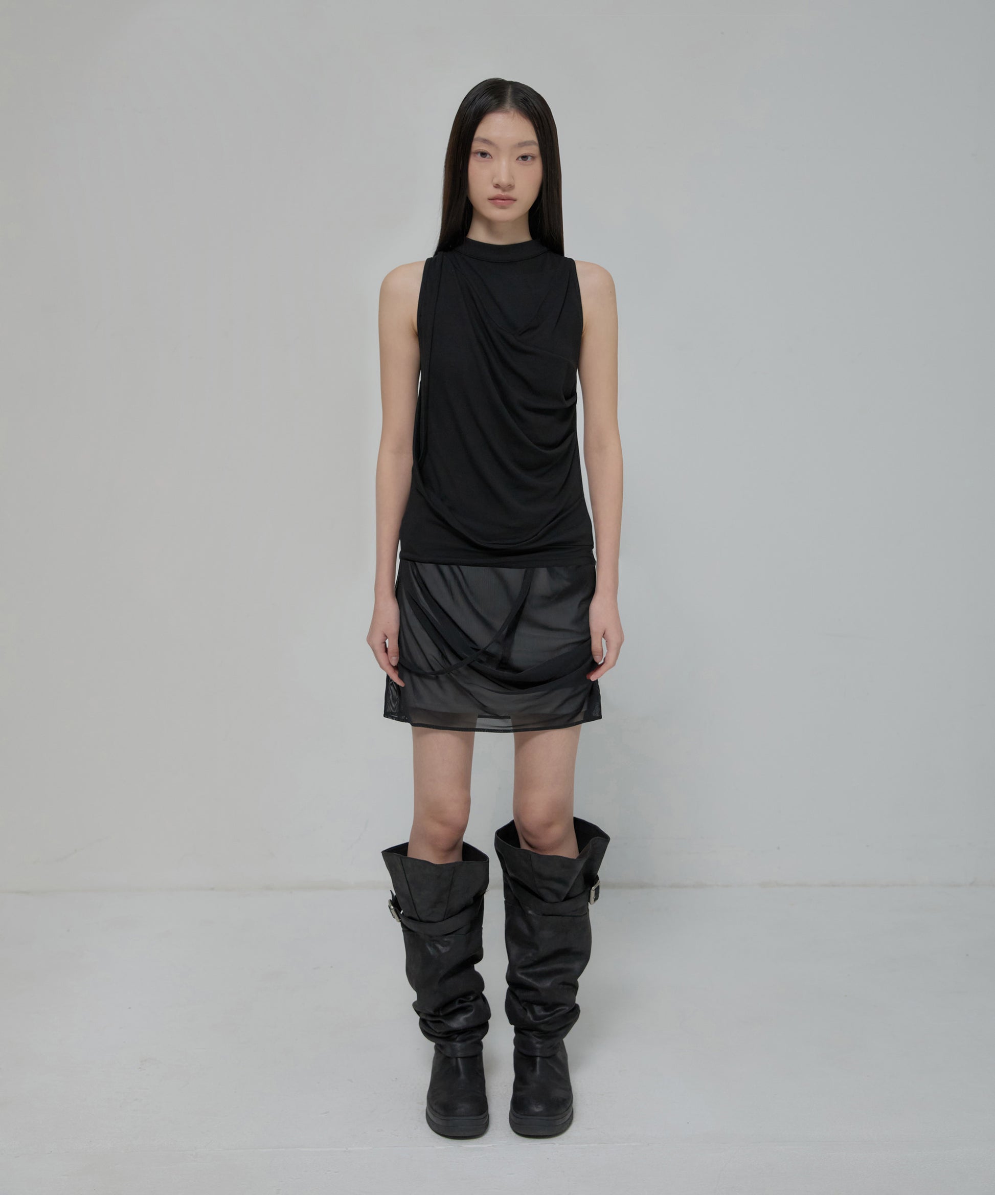 Draped Mesh Layered Mini Skirt