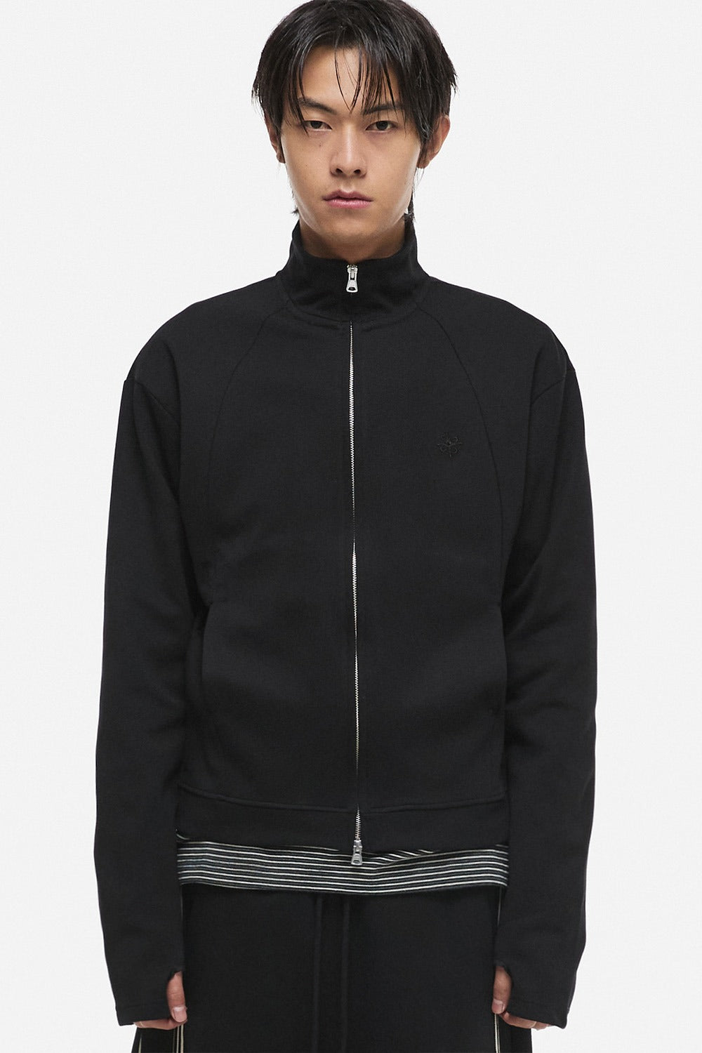 Black Crop Track Zip-Up Jacket