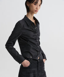Striped Crop Shirt (Black)