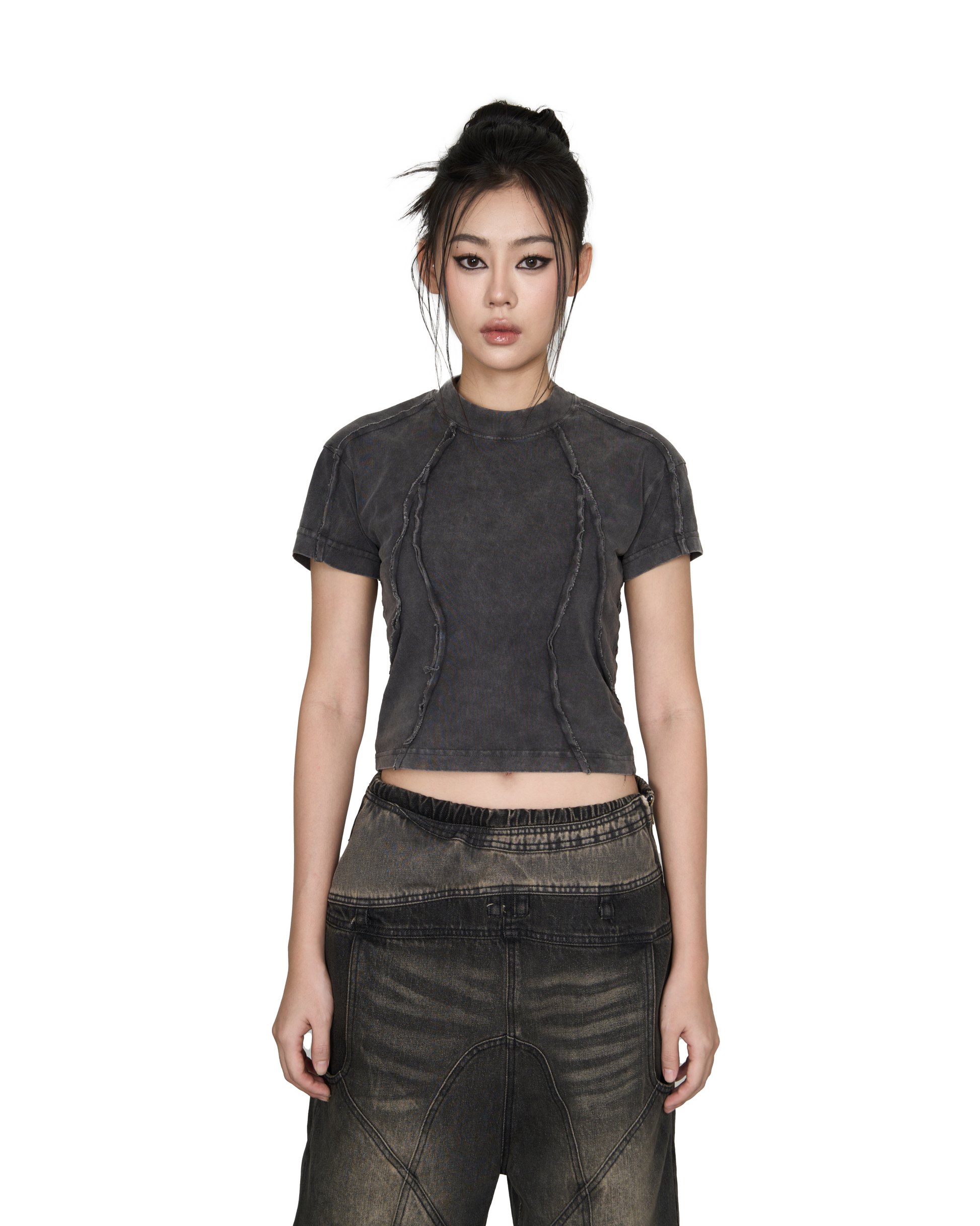 Panelled Baby Tee (Grey)