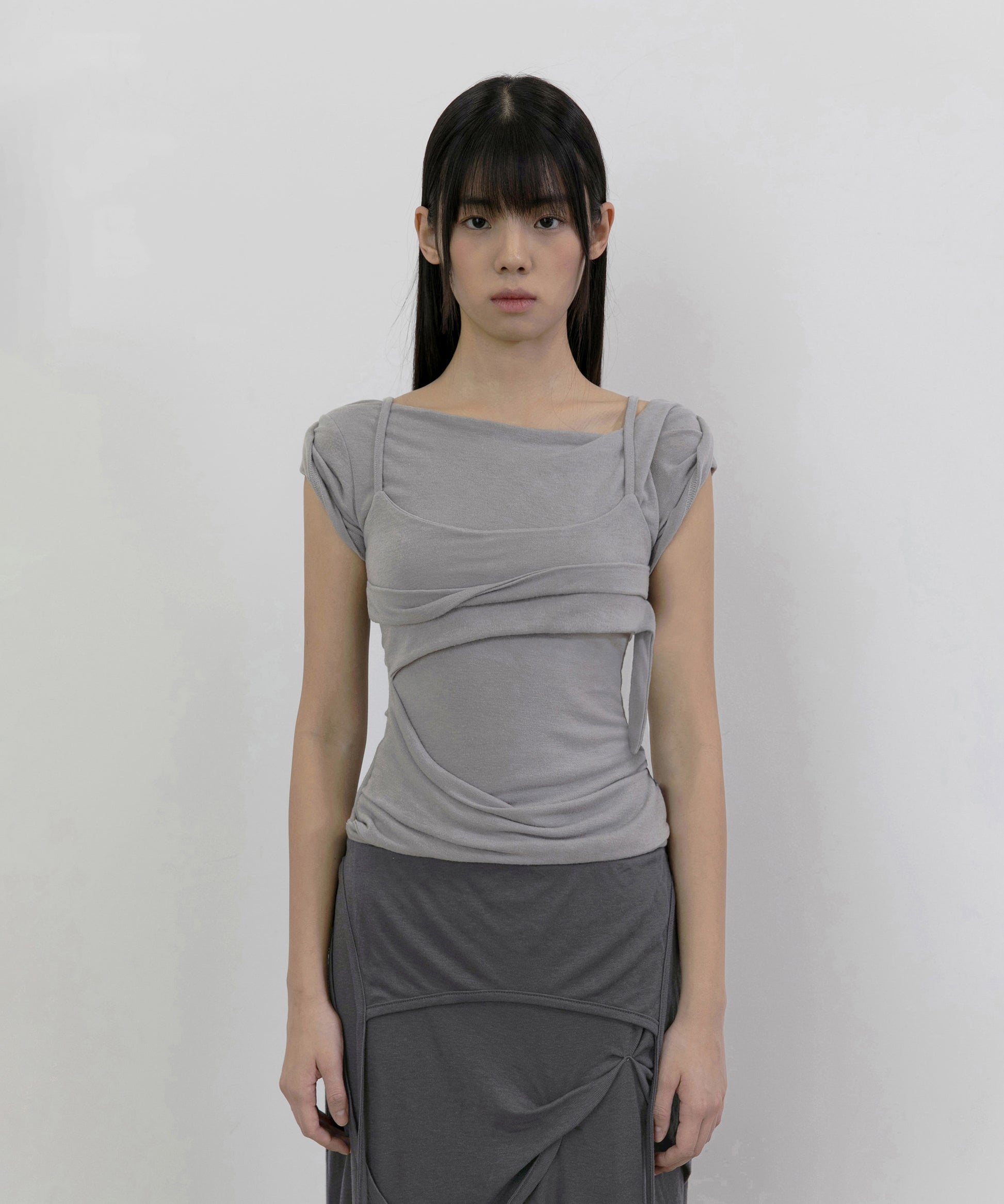 Layered Bustier T-Shirt (Gray)