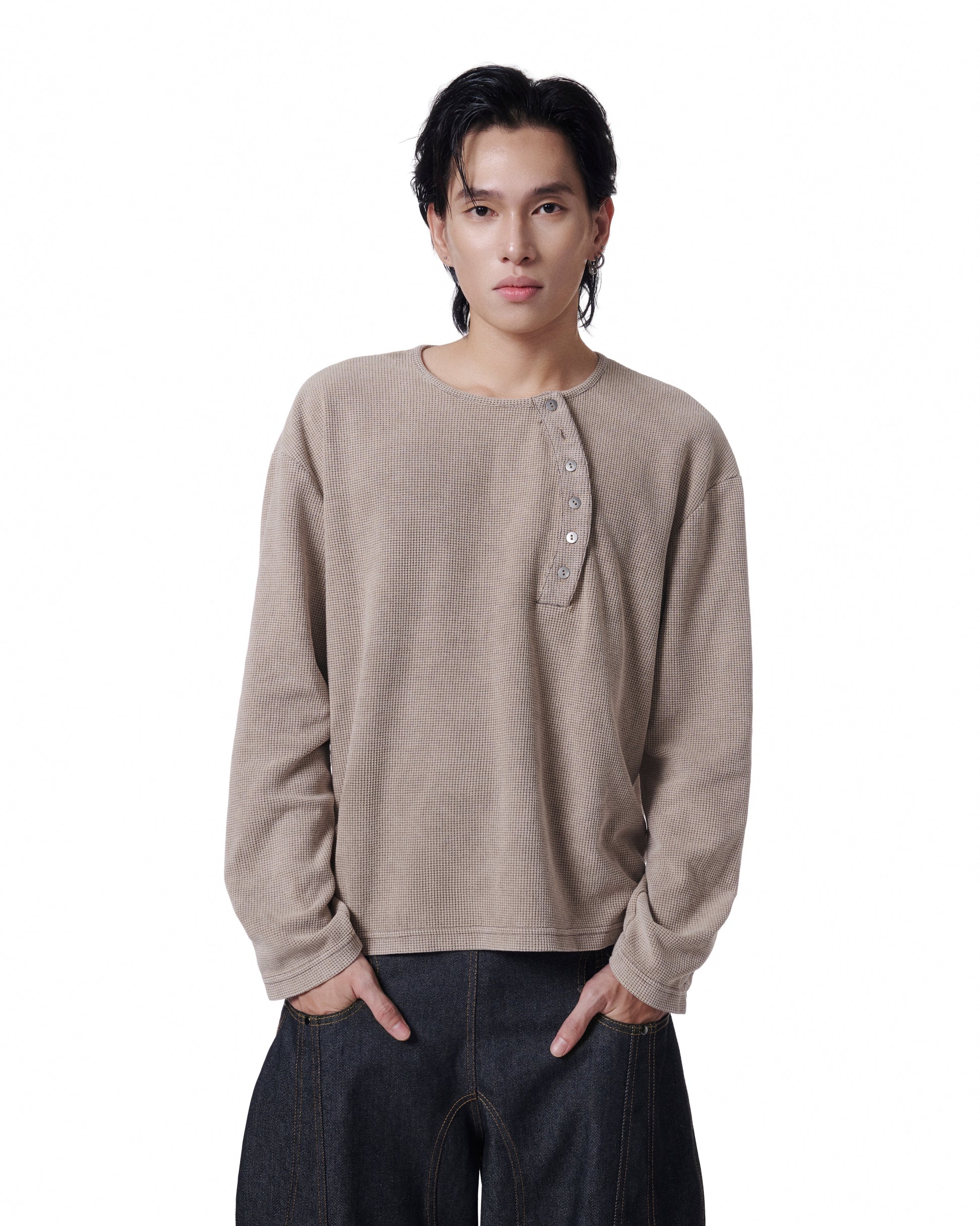 Henley Long Sleeve Oversized (Sand Cream)