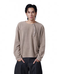 Henley Long Sleeve Oversized (Sand Cream)