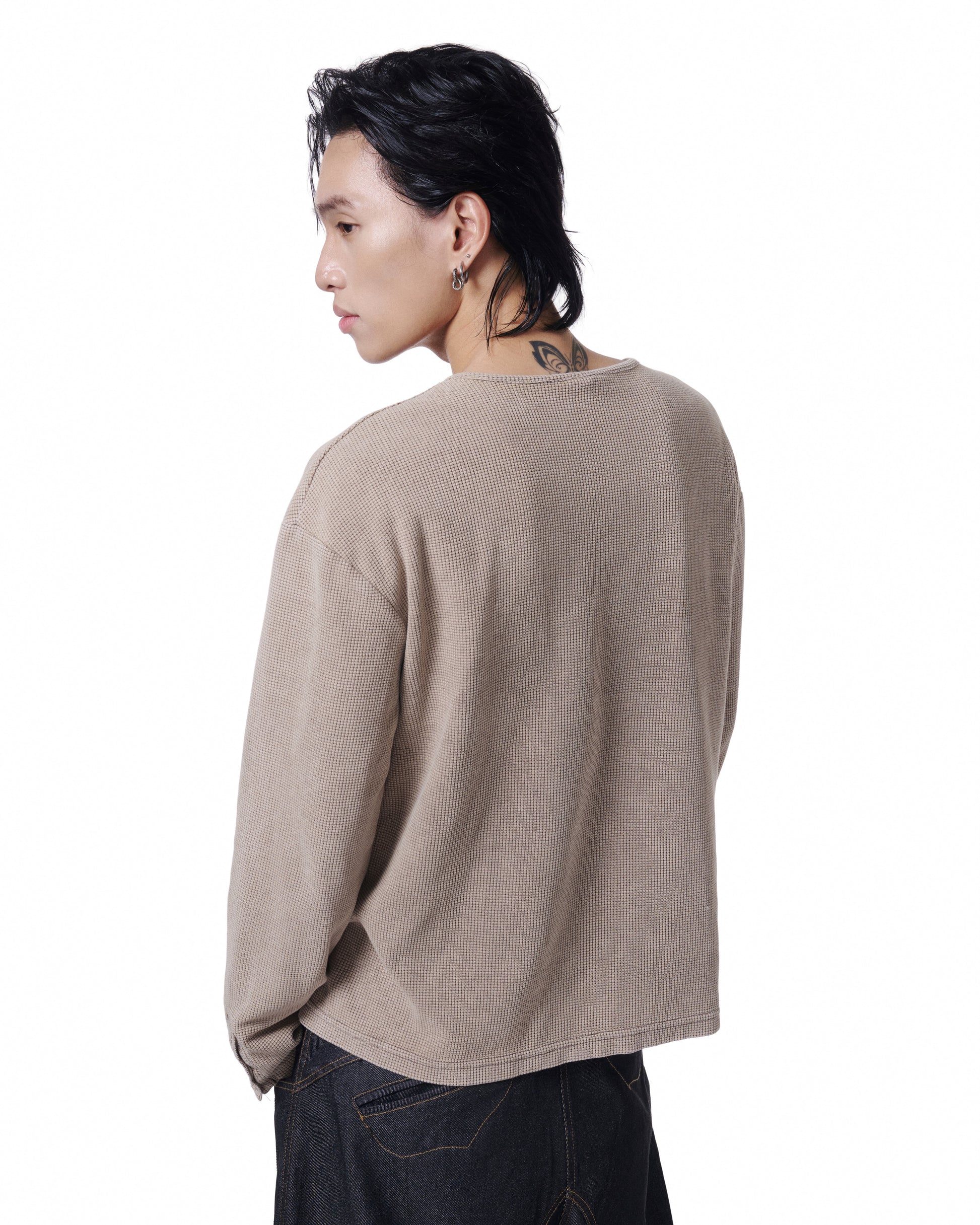 Henley Long Sleeve Oversized (Sand Cream)