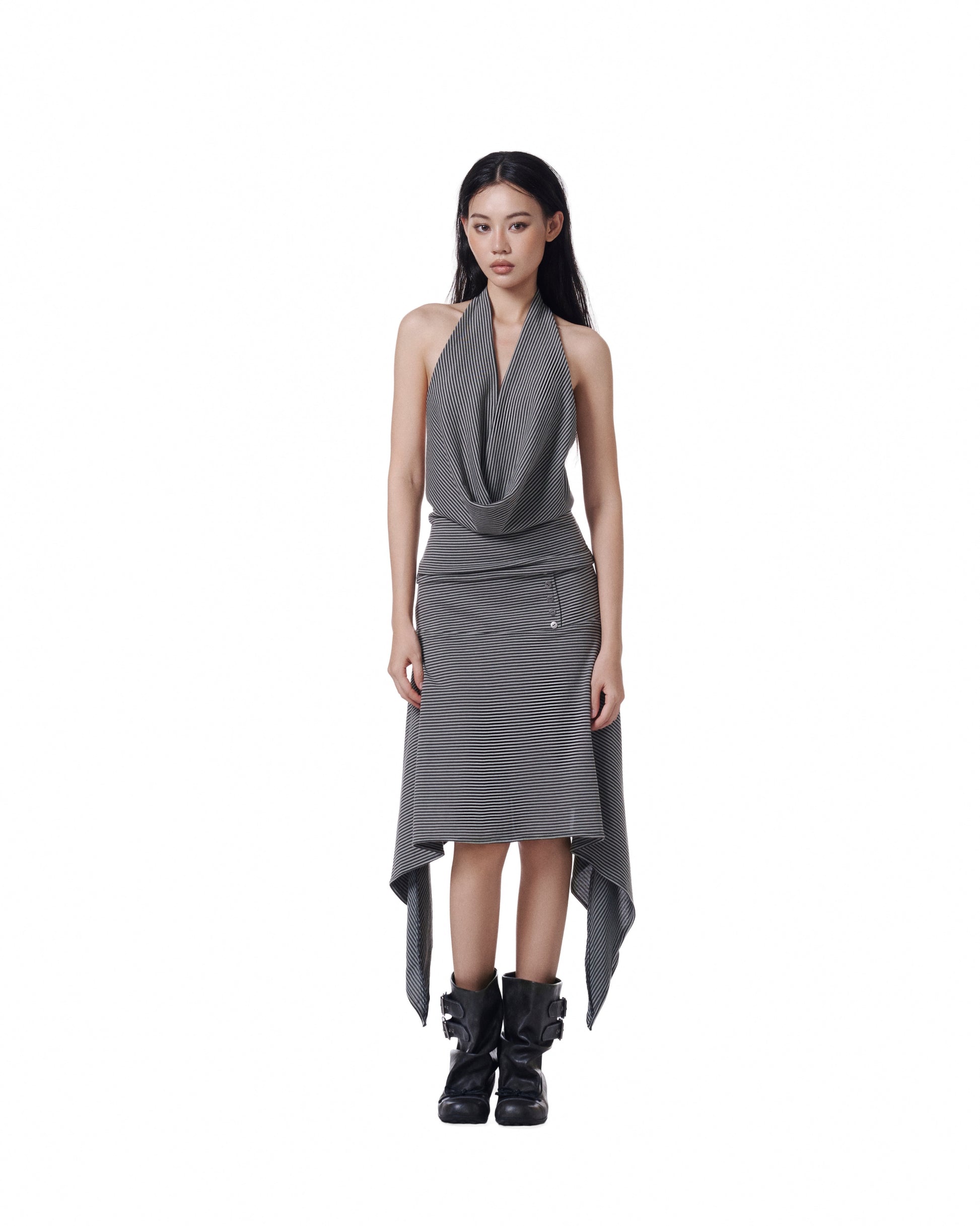 Pinstripe Halter Drape Top