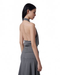 Pinstripe Halter Drape Top