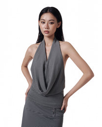 Pinstripe Halter Drape Top