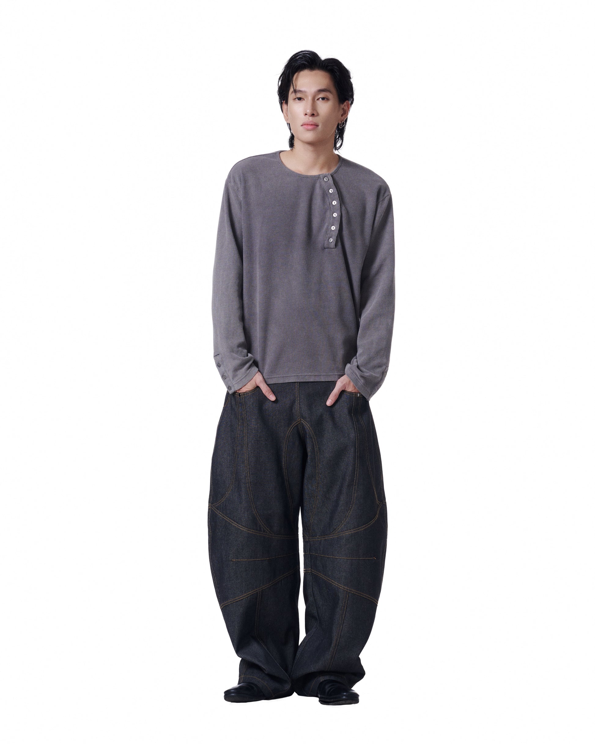 Henley Long Sleeve Oversized (Charcoal)