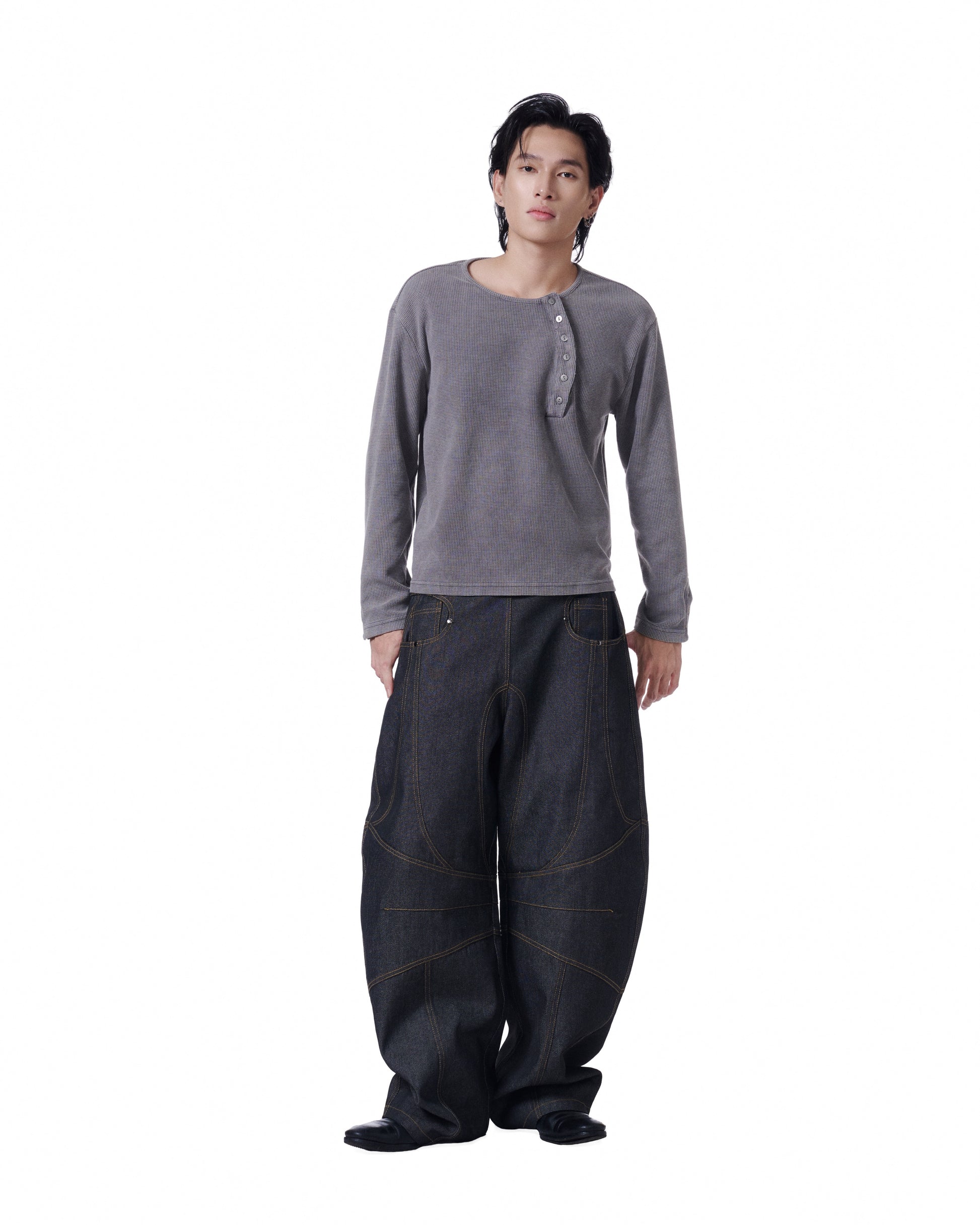 Henley Long Sleeve Oversized (Charcoal)