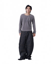 Henley Long Sleeve Oversized (Charcoal)