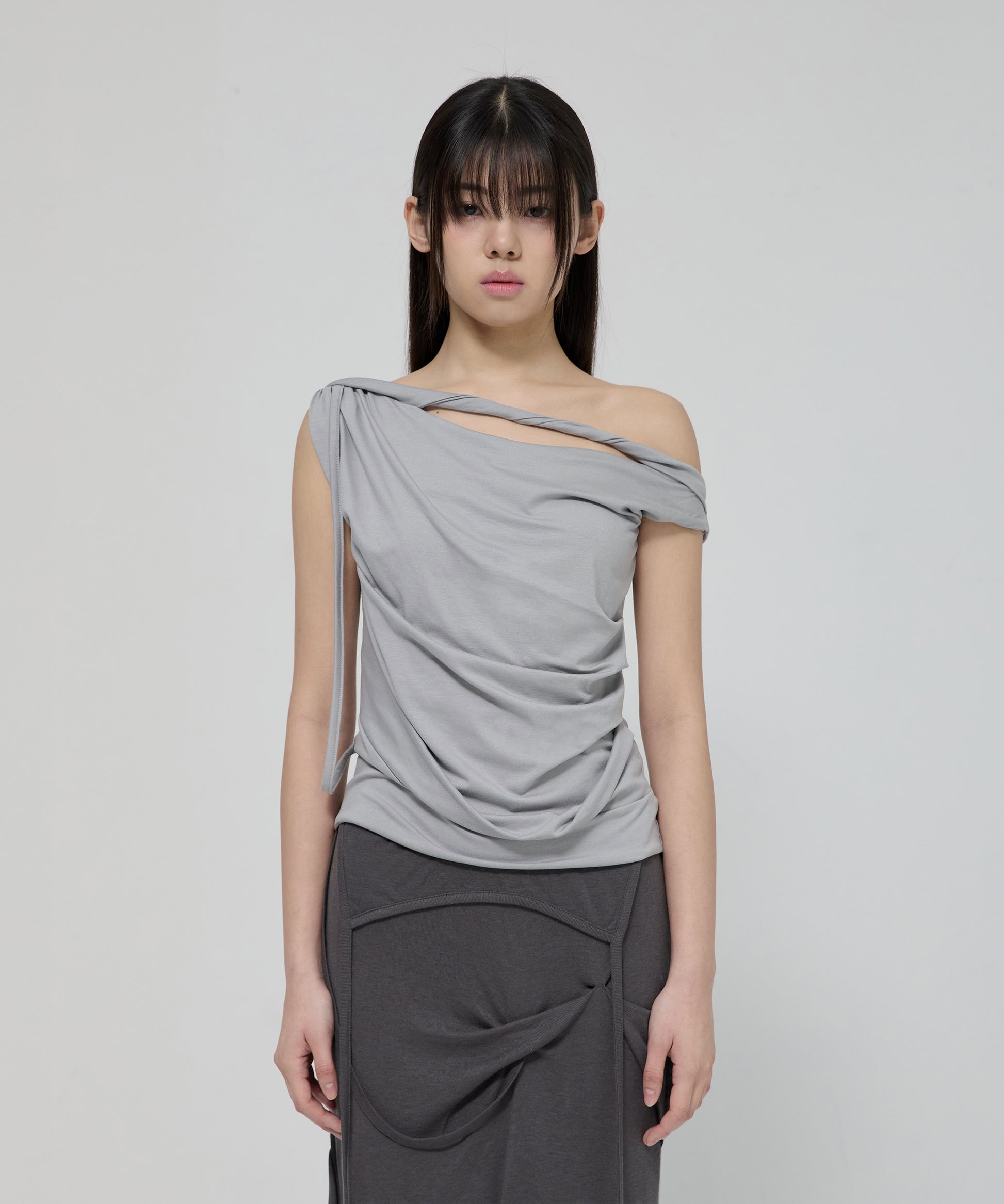 Braided Drape One-Shoulder Top