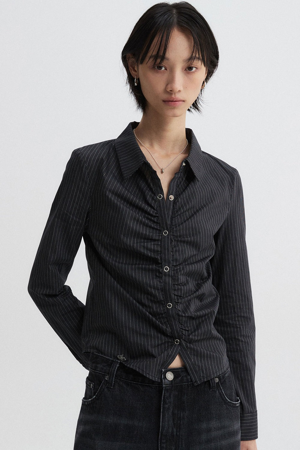 Striped Crop Shirt (Black)