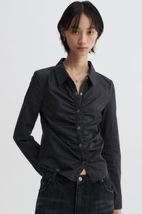 Striped Crop Shirt (Black)