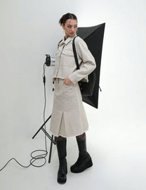 US CANVAS MIDI PLEATED SKIRT