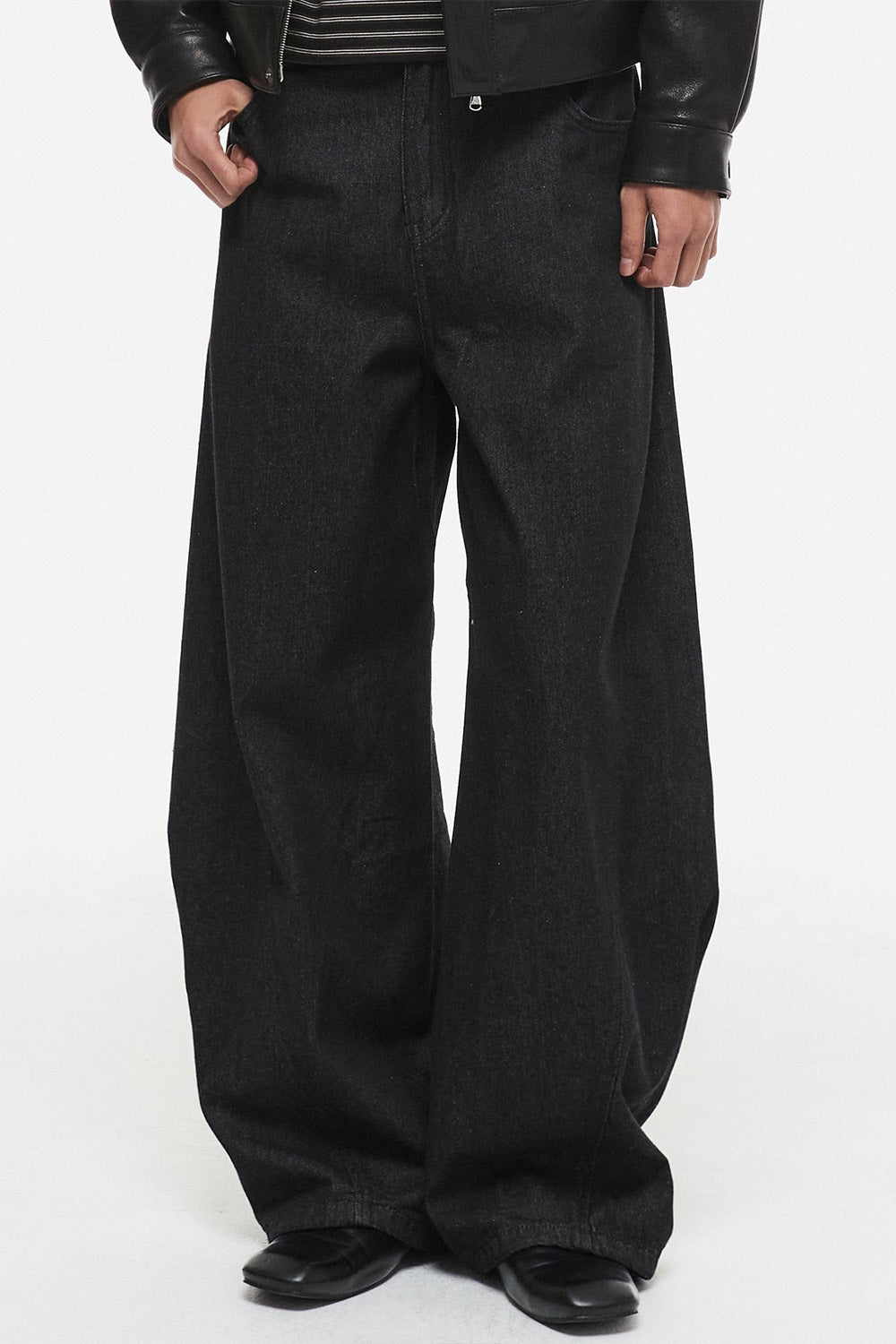 Curved Denim Pants Raw Black