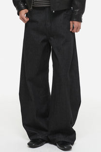 Curved Denim Pants Raw Black