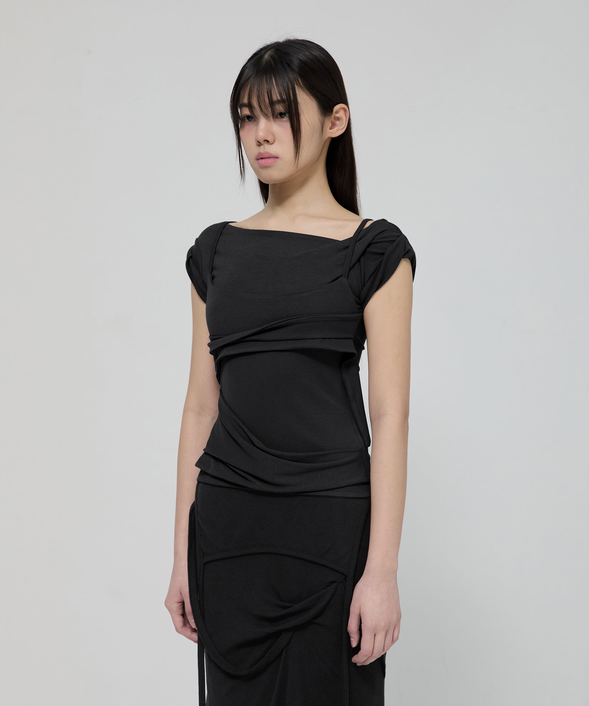 Layered Bustier T-Shirt (Black)