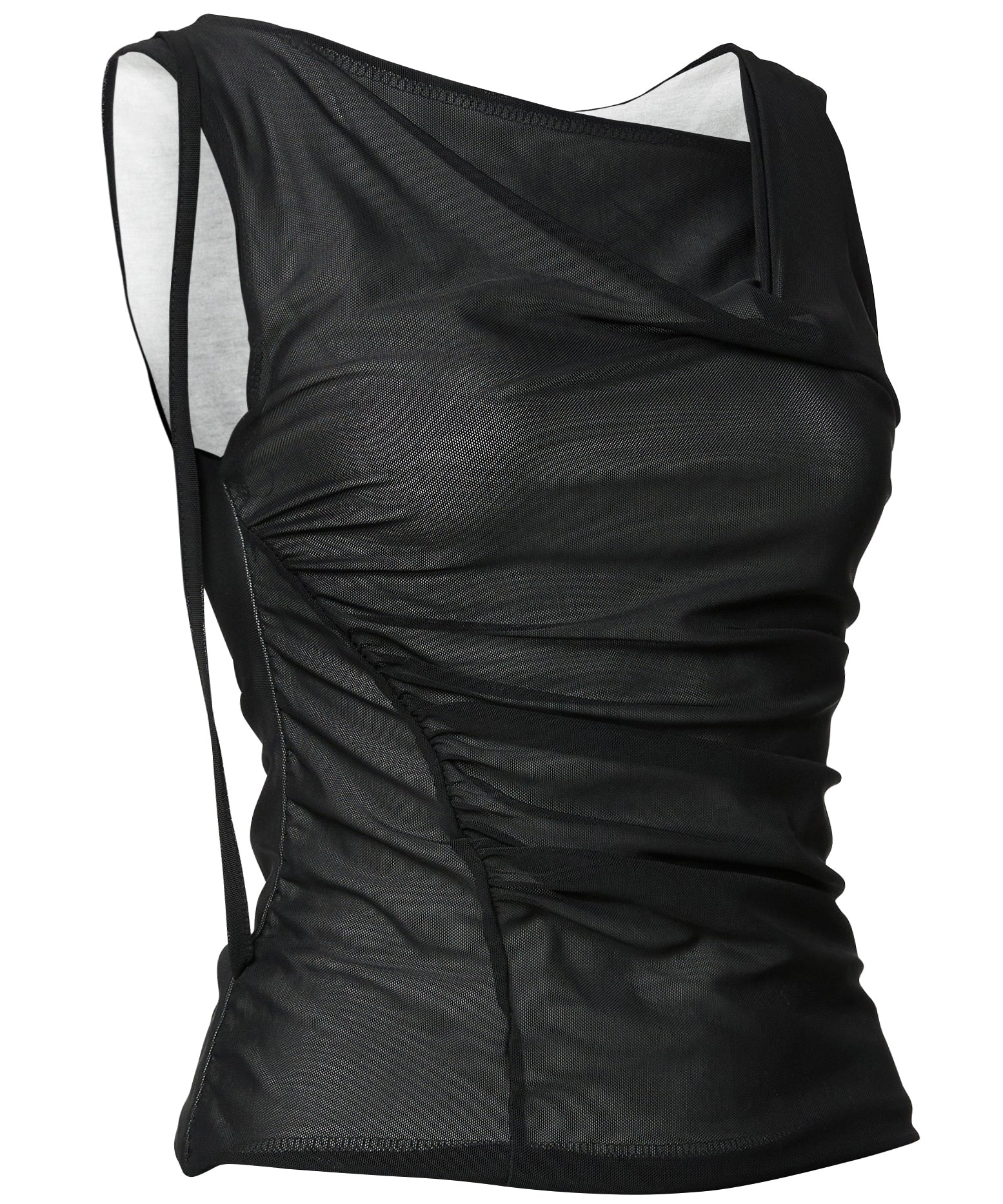 Draped Mesh Layered Sleeveless