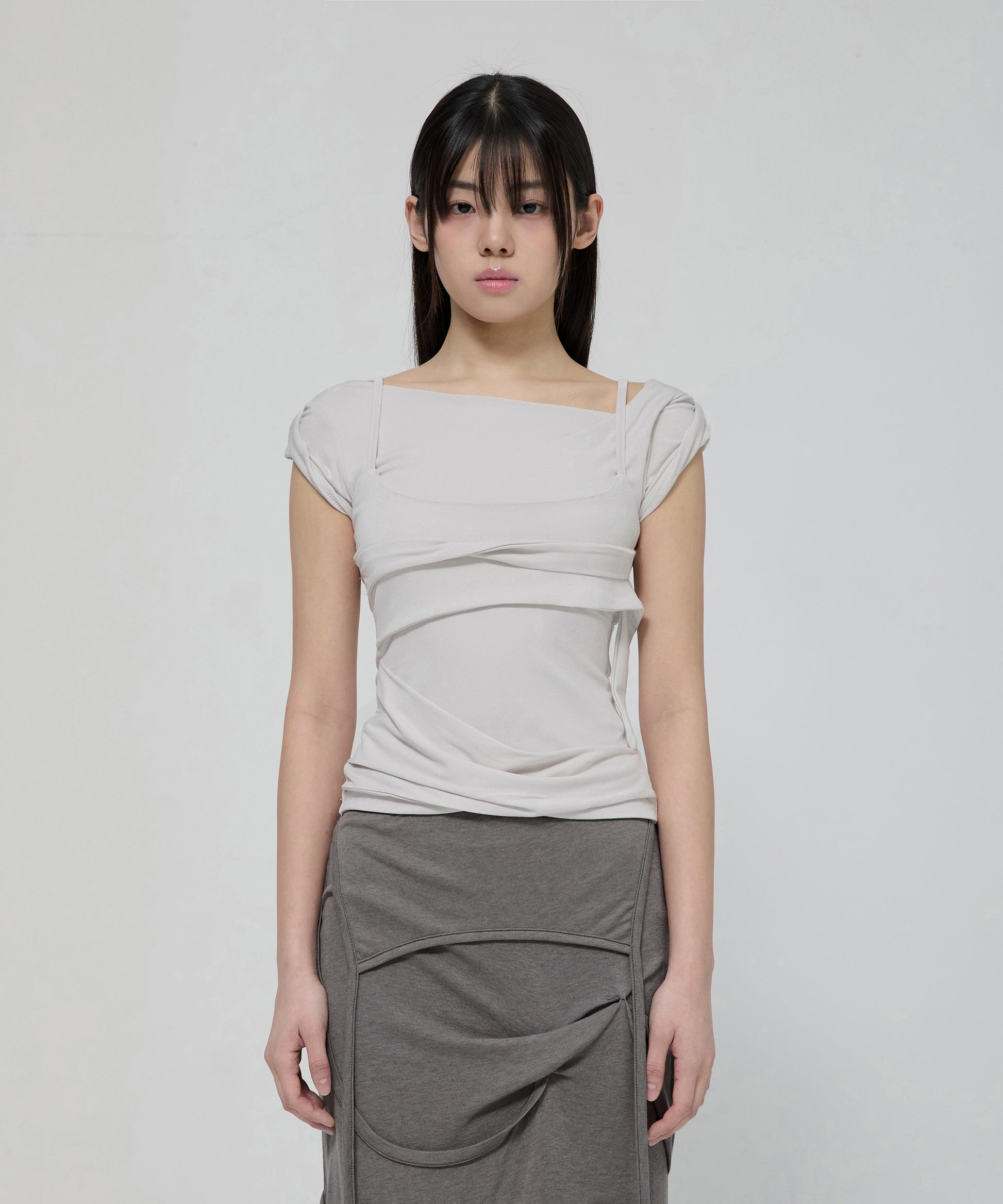 Layered Bustier T-Shirt (Cloud White)