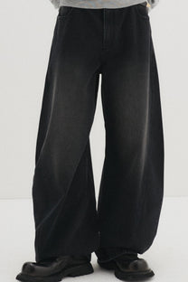 Curved Denim Pants (Black)