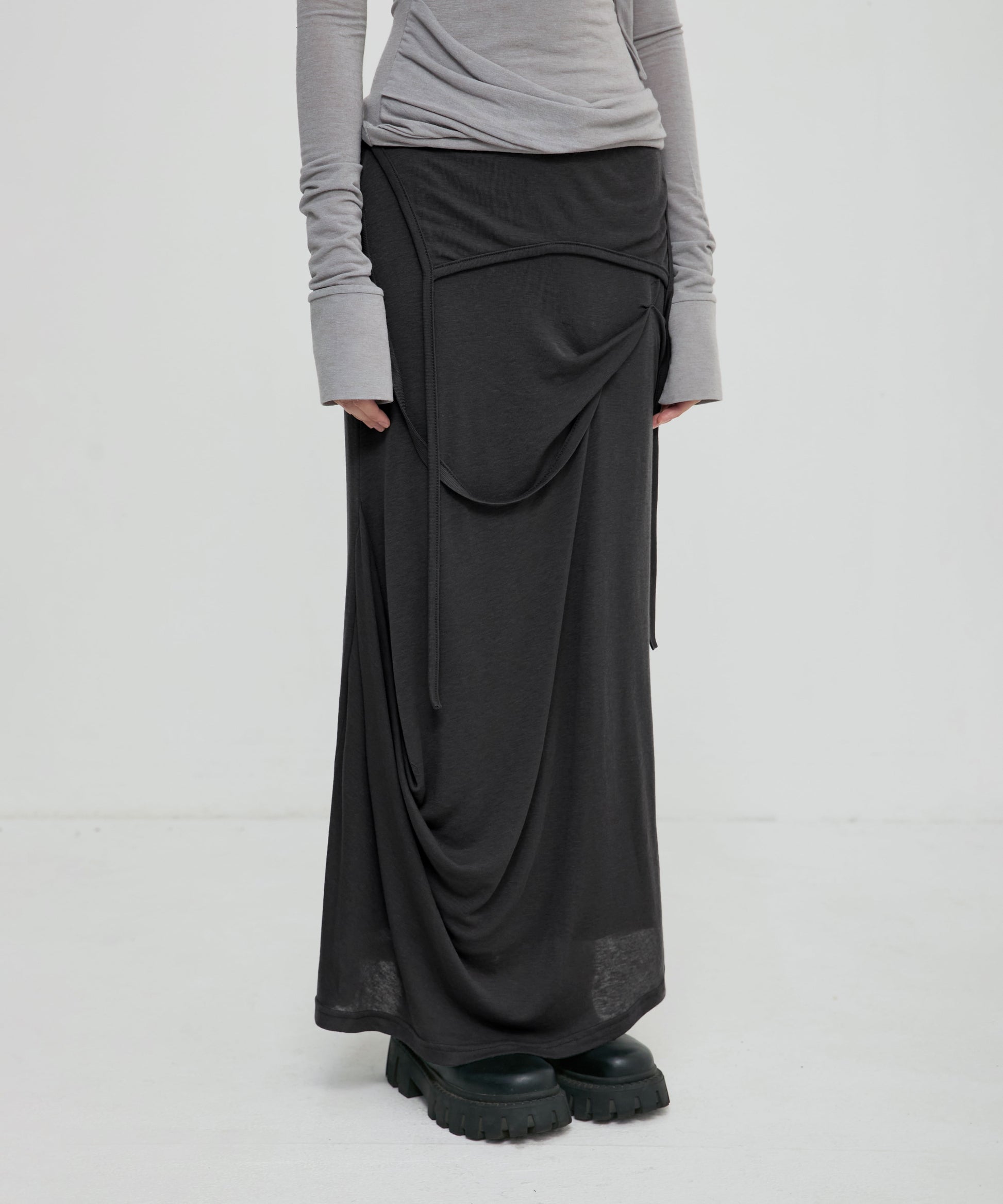 Asymmetrical Draped Long Skirt
