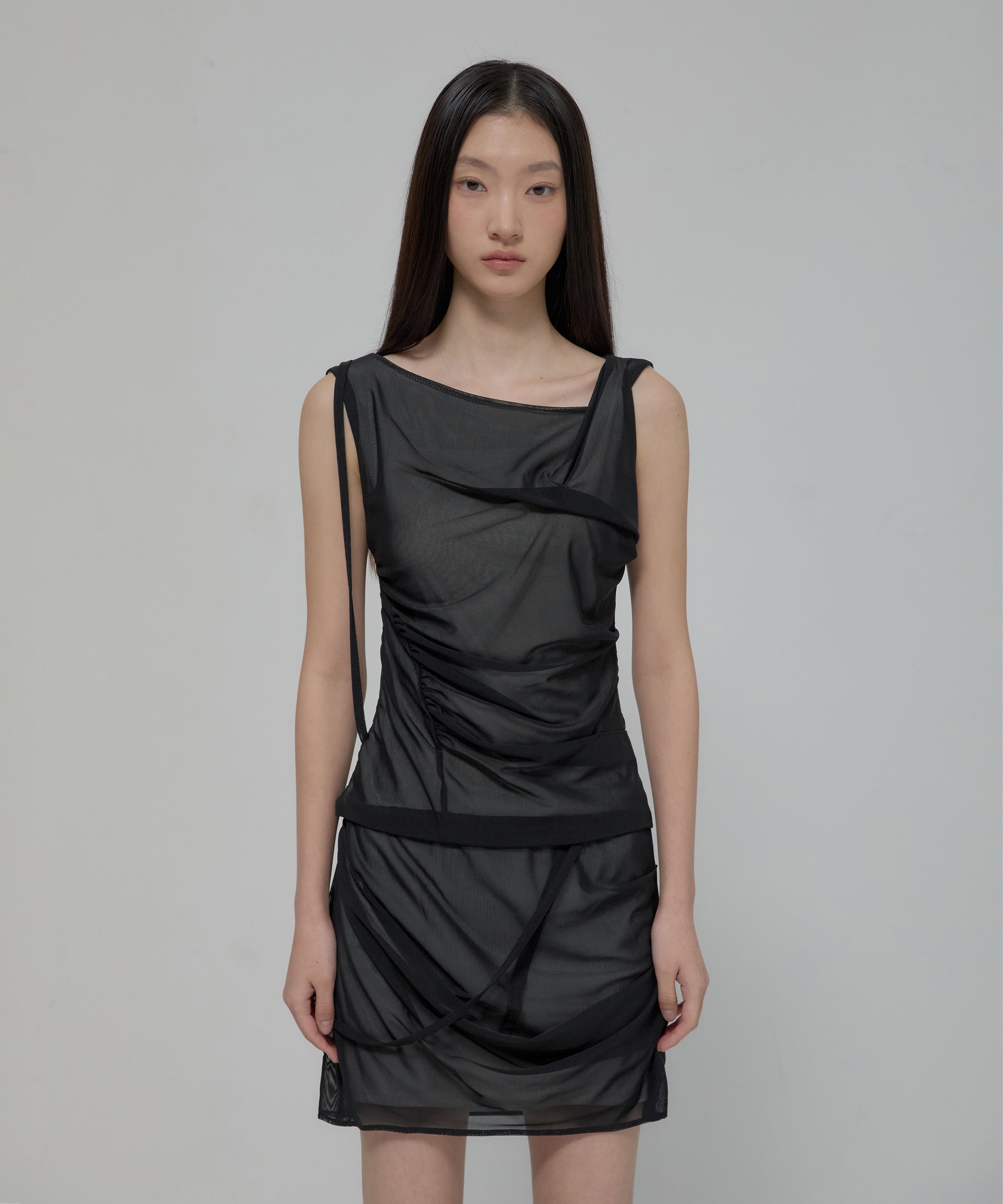Draped Mesh Layered Sleeveless
