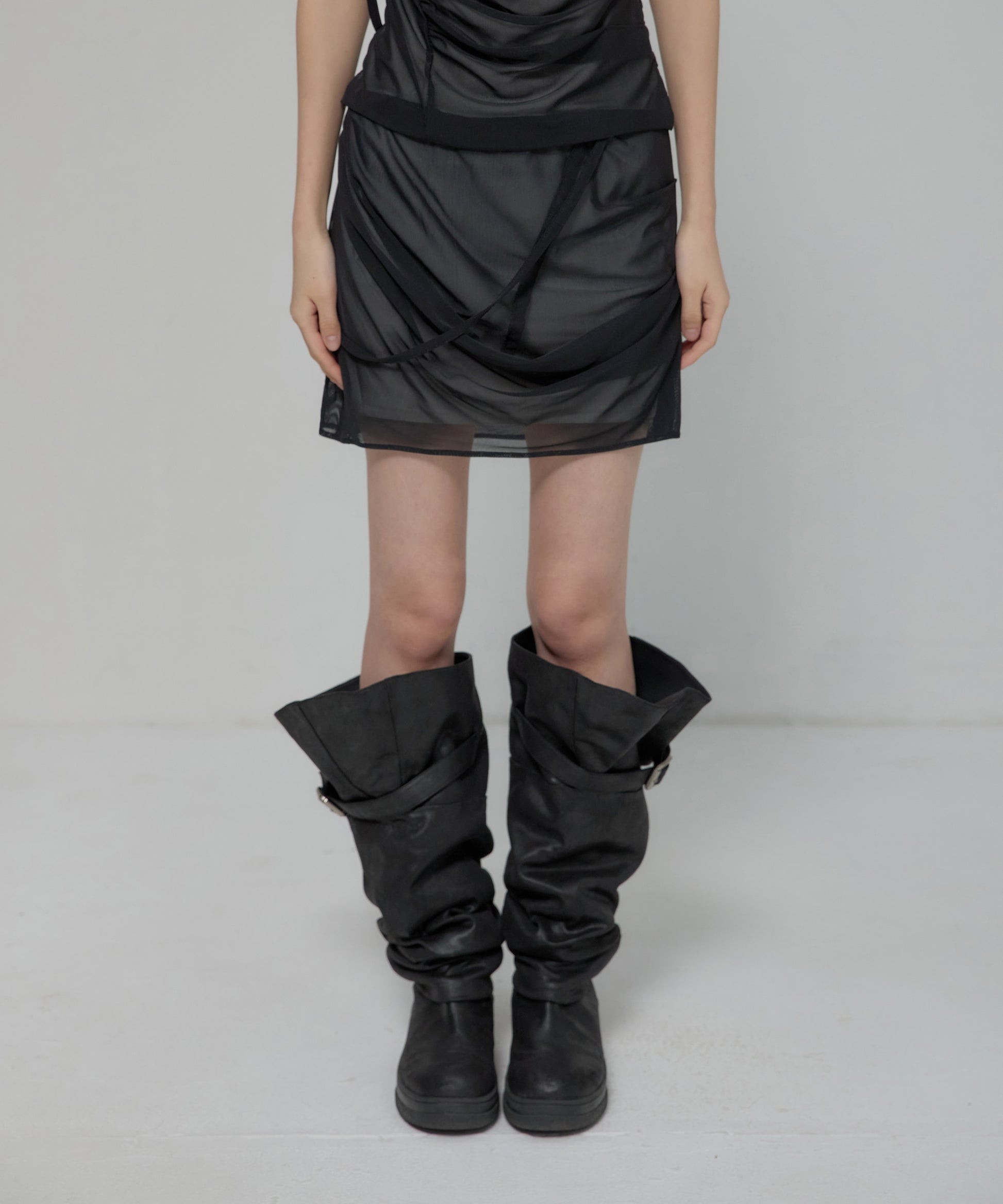 Draped Mesh Layered Mini Skirt