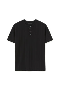 Ribbed Henley Half Sleeve (Black)