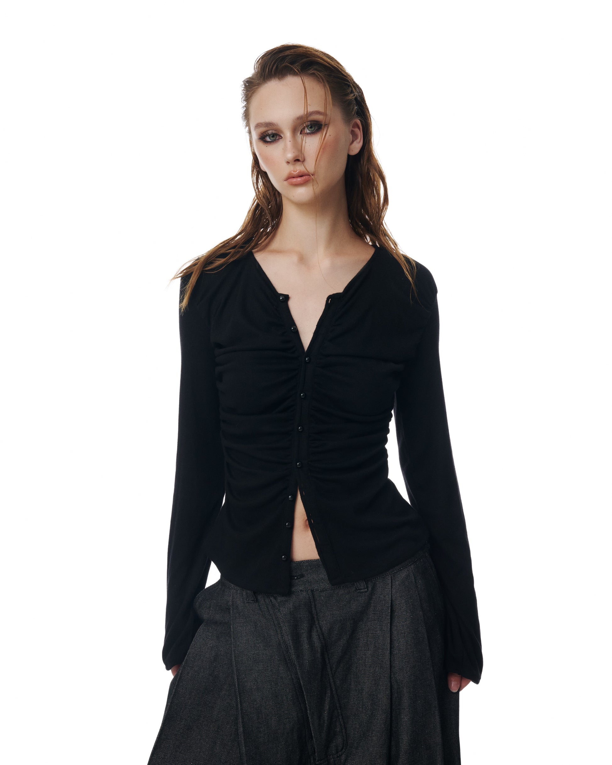 RUCHED CARDIGAN TOP