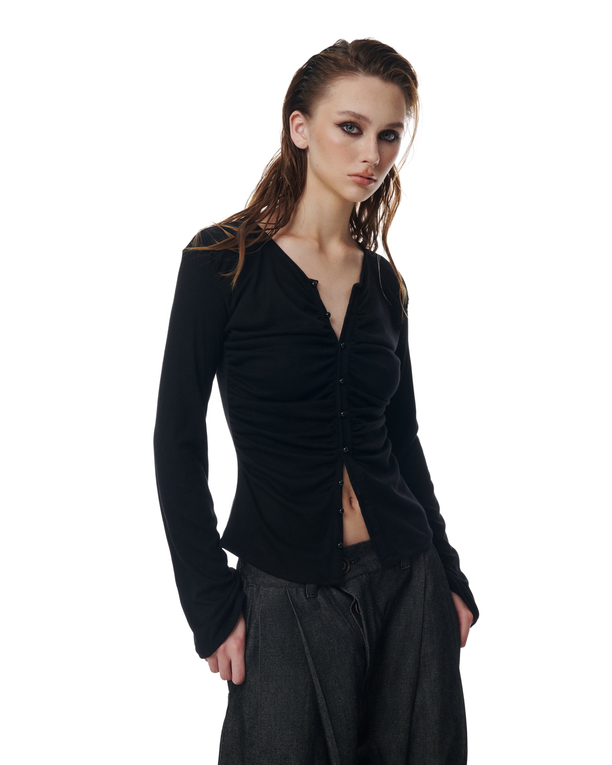 RUCHED CARDIGAN TOP
