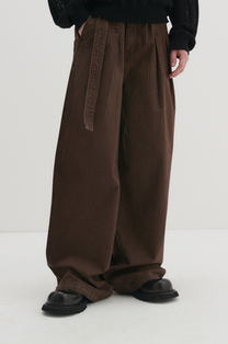 Belted Herringbone Pants (Brown)