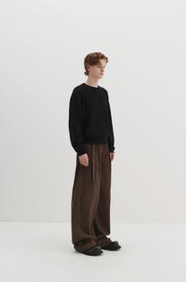 Belted Herringbone Pants (Brown)
