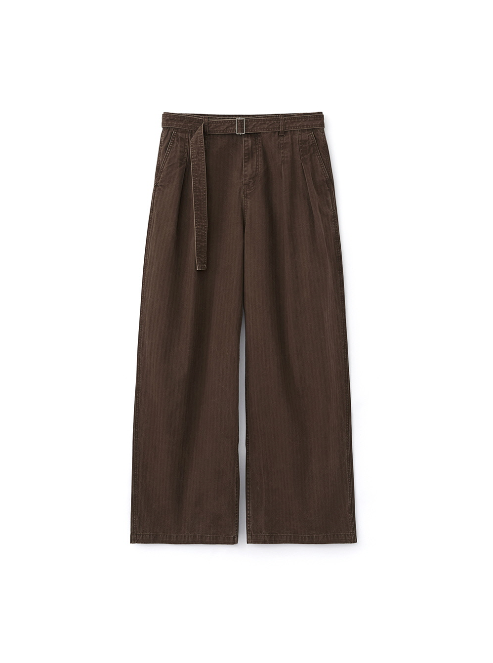 Belted Herringbone Pants (Brown)