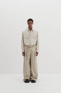 Belted Herringbone Pants (Beige)