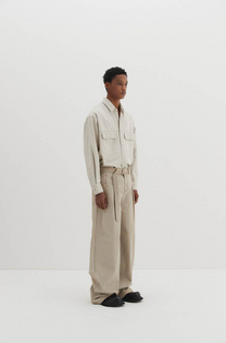 Belted Herringbone Pants (Beige)