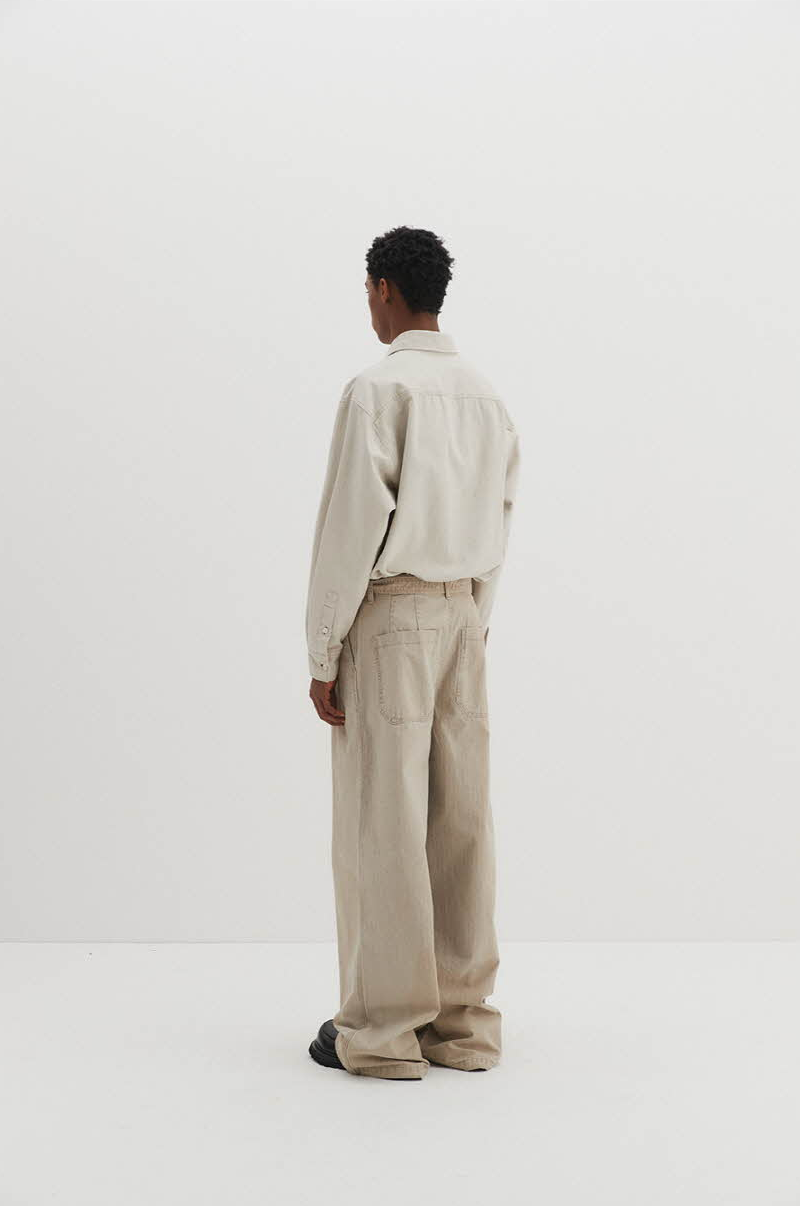 Belted Herringbone Pants (Beige)