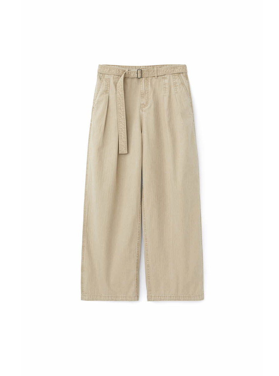 Belted Herringbone Pants (Beige)