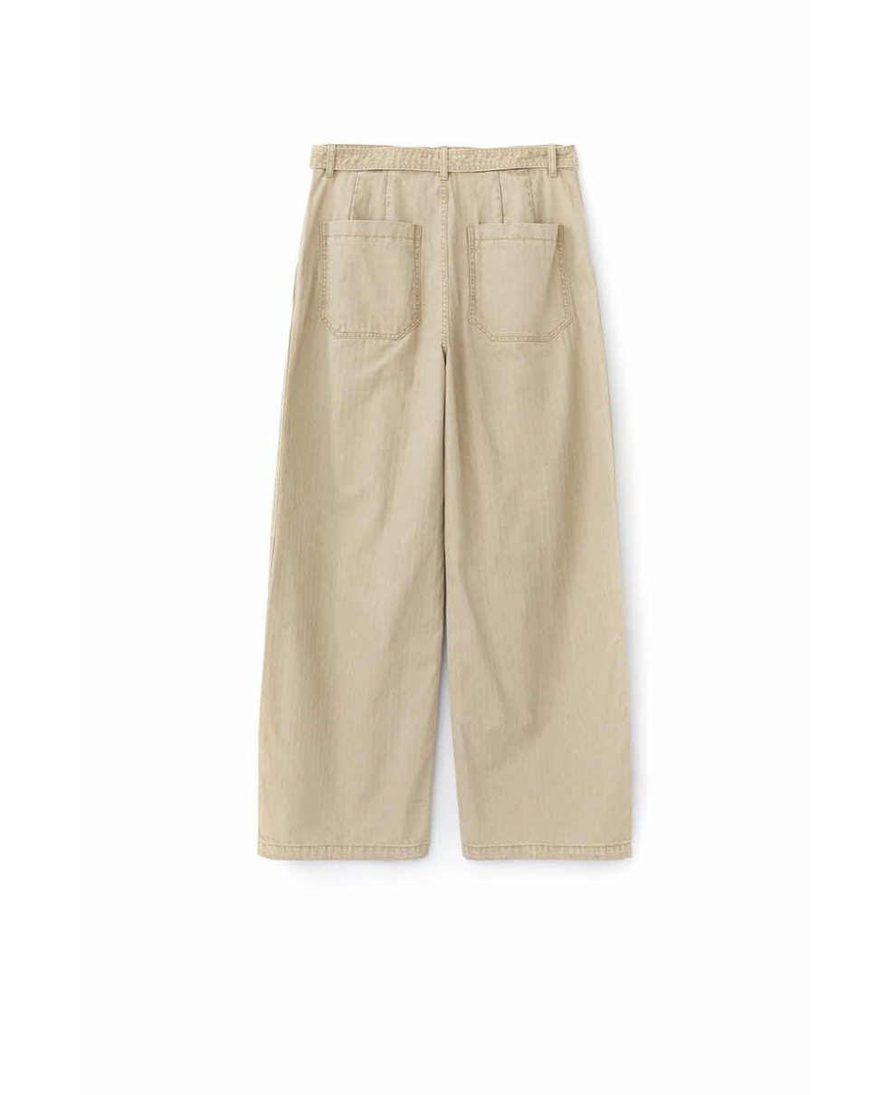 Belted Herringbone Pants (Beige)