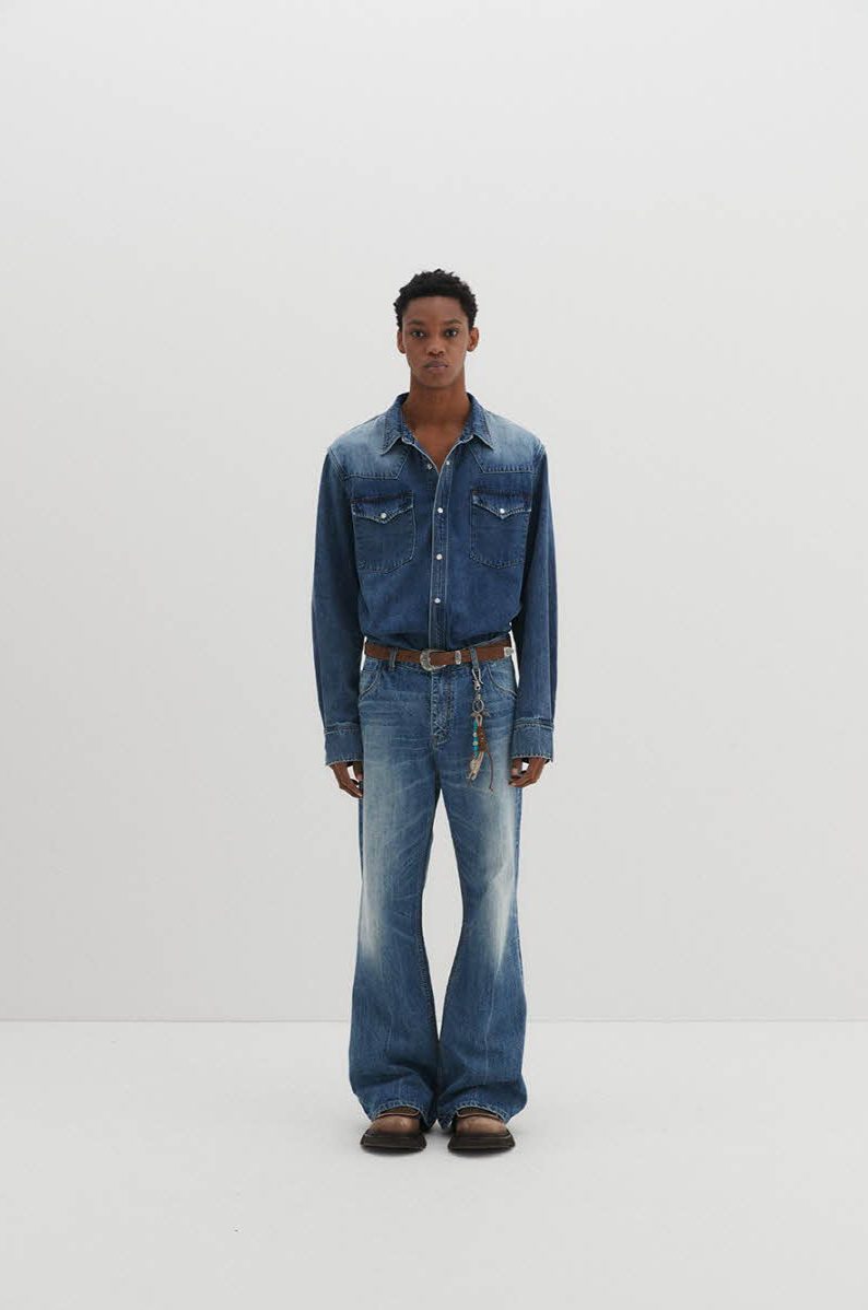 Western Flare Denim Pants (Blue)