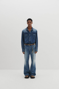 Western Flare Denim Pants (Blue)