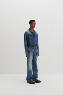 Western Flare Denim Pants (Blue)
