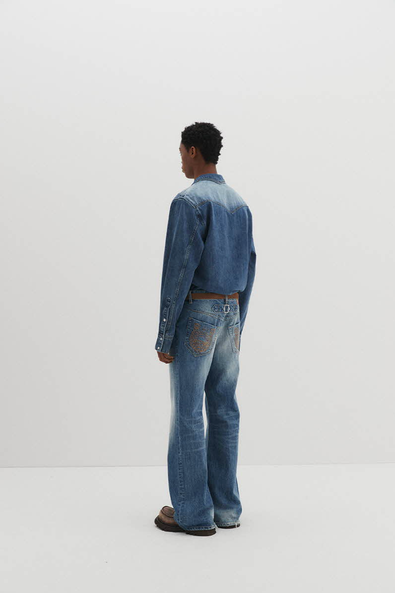 Western Flare Denim Pants (Blue)