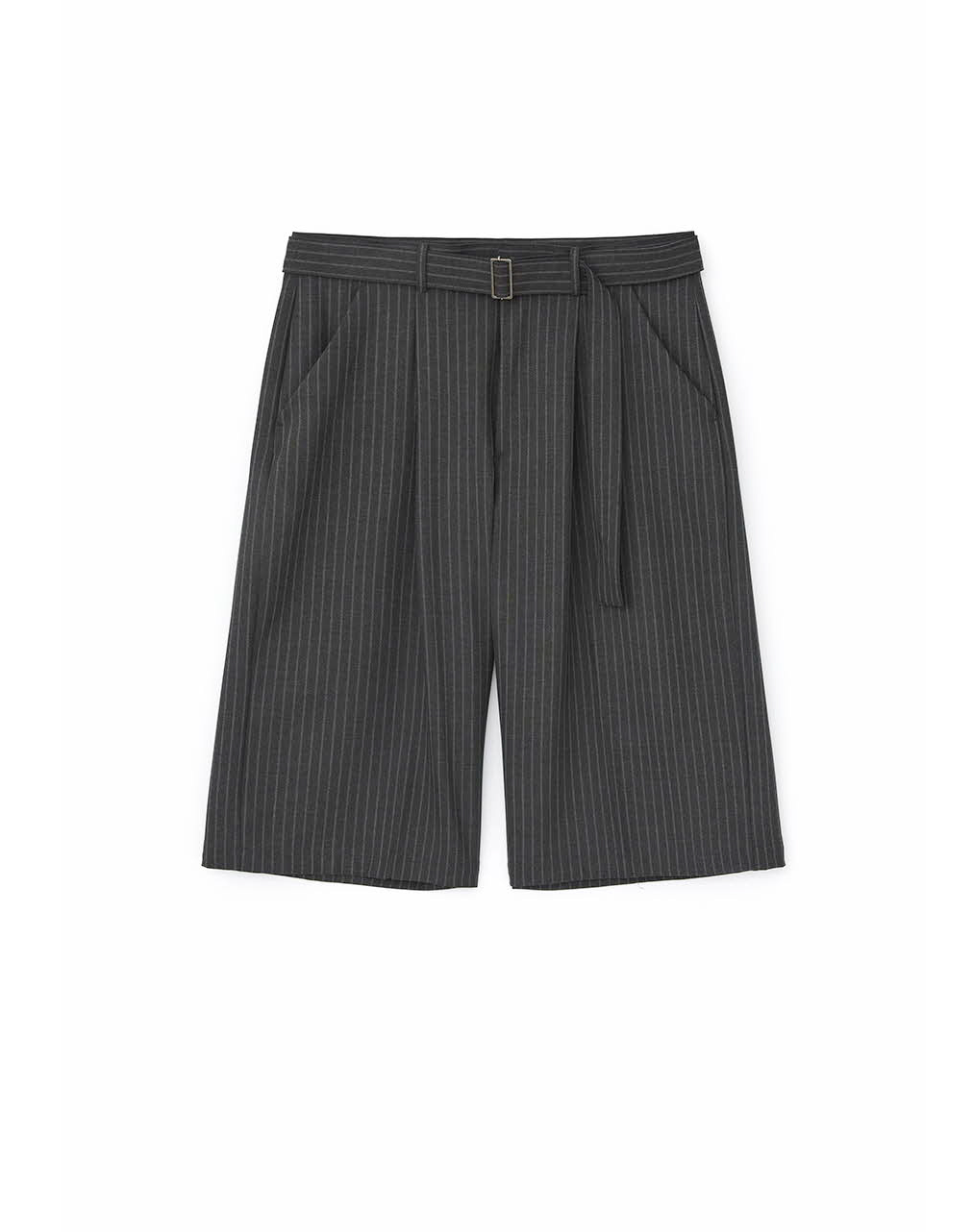 Belted Stripe Bermuda Slacks (Black)