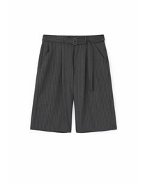 Belted Stripe Bermuda Slacks (Black)