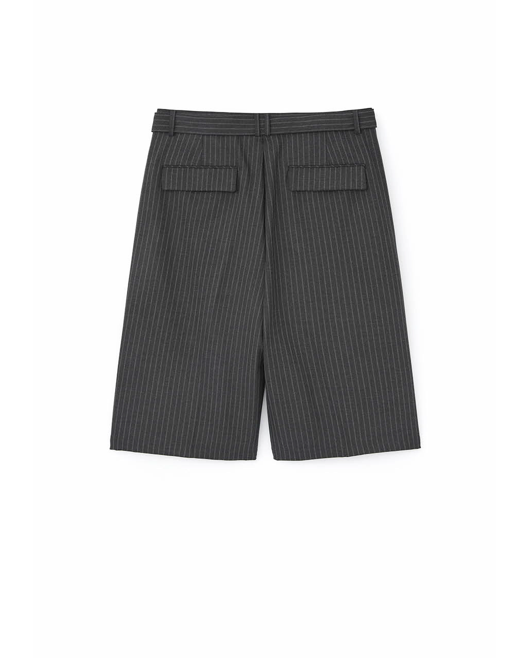 Belted Stripe Bermuda Slacks (Black)
