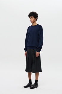 Belted Stripe Bermuda Slacks (Black)