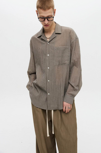 Striped Open Collar Shirt (Beige)
