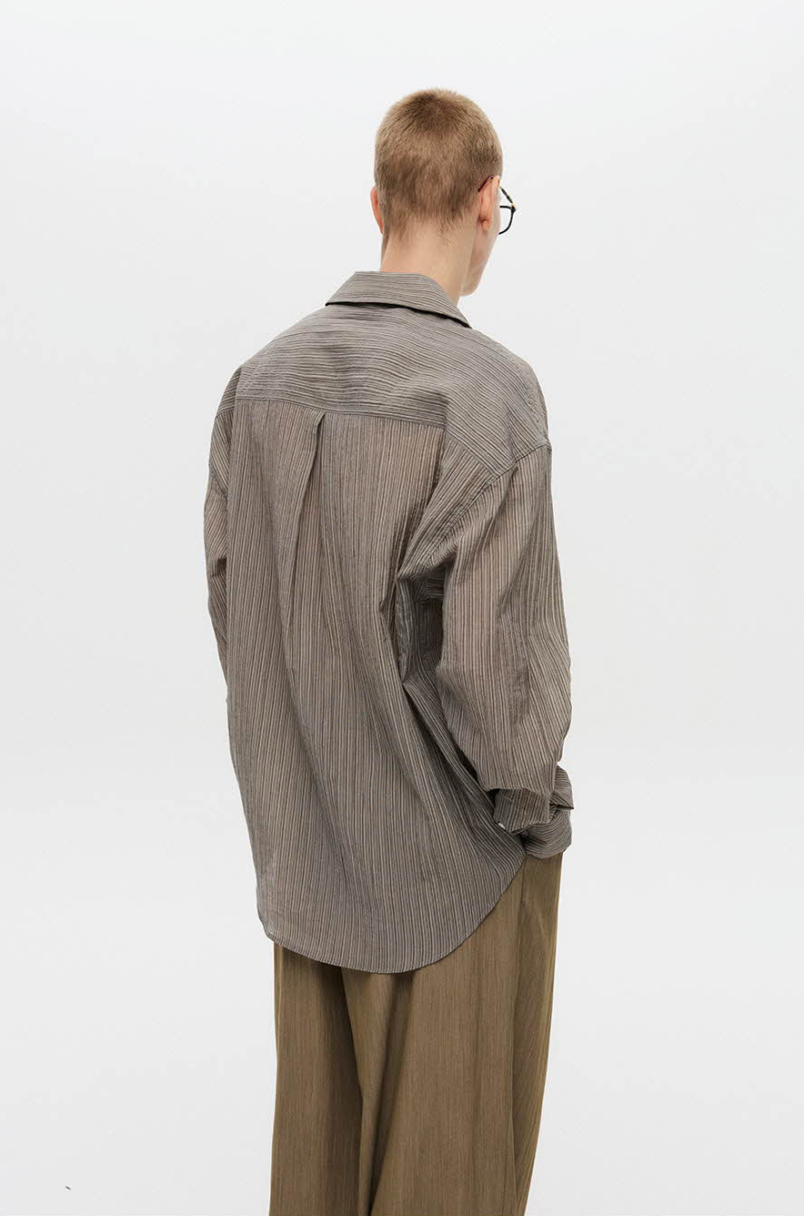Striped Open Collar Shirt (Beige)