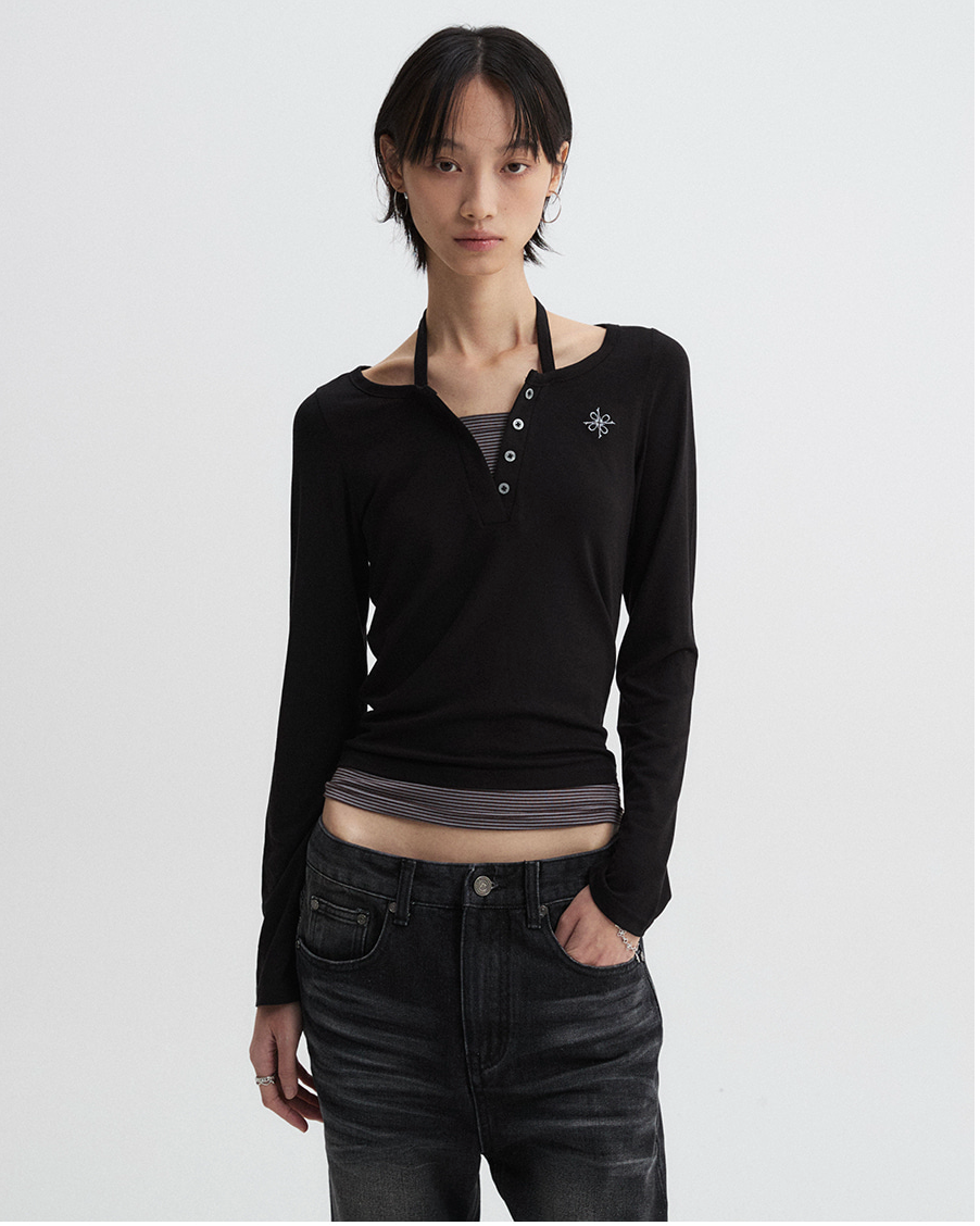 Layered Henley Black (FEMALE)