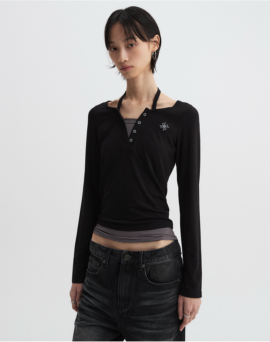 Layered Henley Black (FEMALE)